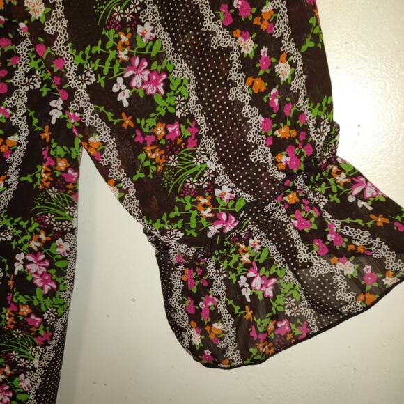 Crazy Angel Peasant Top 2X 3X Cottage Core Floral Sheer Lined BOHO Festival VTG - Picture 3 of 16